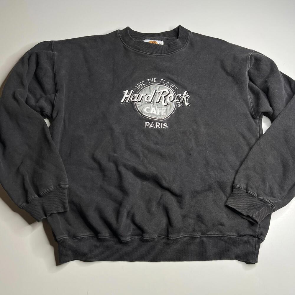 Vintage Hard Rock‎ Cafe Paris Crewneck Sweatshirt Gray L Save The Planet